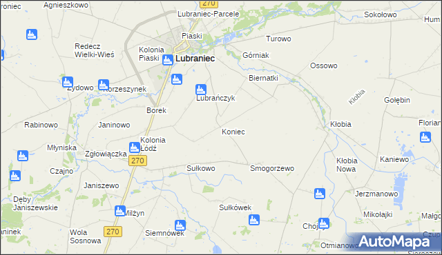 mapa Koniec gmina Lubraniec, Koniec gmina Lubraniec na mapie Targeo