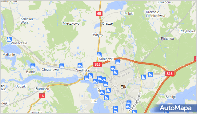 mapa Konieczki gmina Ełk, Konieczki gmina Ełk na mapie Targeo