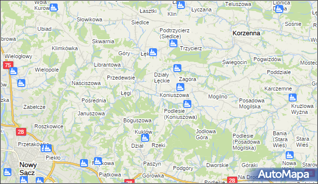 mapa Koniuszowa, Koniuszowa na mapie Targeo