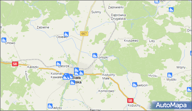 mapa Konopki gmina Biała Piska, Konopki gmina Biała Piska na mapie Targeo