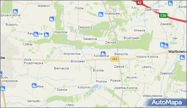 mapa Konopnica gmina Wartkowice, Konopnica gmina Wartkowice na mapie Targeo