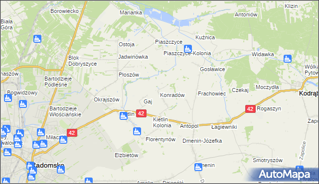 mapa Konradów gmina Kodrąb, Konradów gmina Kodrąb na mapie Targeo