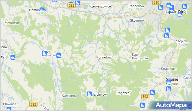 mapa Konradów gmina Lądek-Zdrój, Konradów gmina Lądek-Zdrój na mapie Targeo