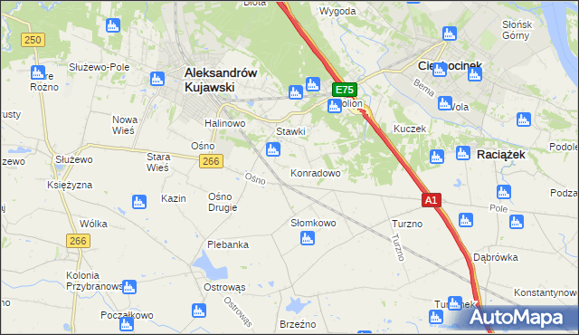 mapa Konradowo gmina Aleksandrów Kujawski, Konradowo gmina Aleksandrów Kujawski na mapie Targeo