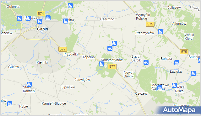 mapa Konstantynów gmina Gąbin, Konstantynów gmina Gąbin na mapie Targeo