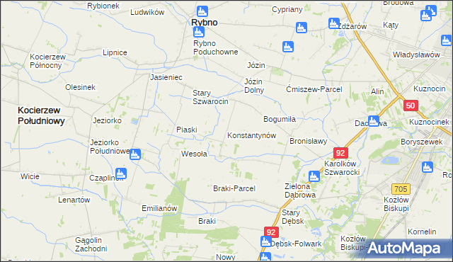 mapa Konstantynów gmina Rybno, Konstantynów gmina Rybno na mapie Targeo