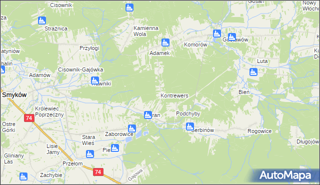 mapa Kontrewers gmina Mniów, Kontrewers gmina Mniów na mapie Targeo