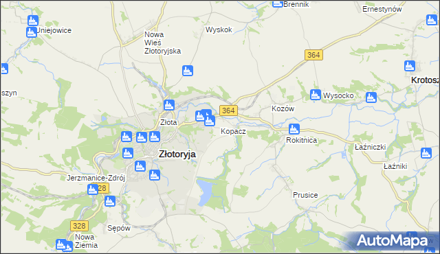 mapa Kopacz gmina Złotoryja, Kopacz gmina Złotoryja na mapie Targeo