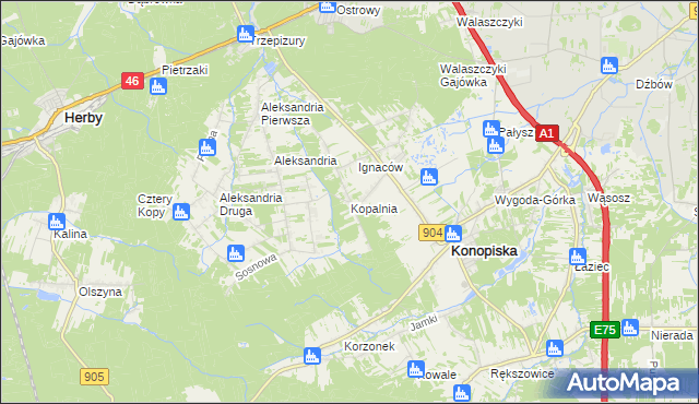 mapa Kopalnia gmina Konopiska, Kopalnia gmina Konopiska na mapie Targeo