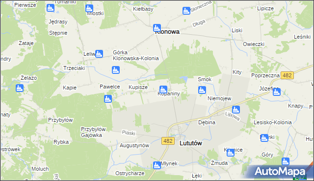 mapa Kopaniny gmina Lututów, Kopaniny gmina Lututów na mapie Targeo