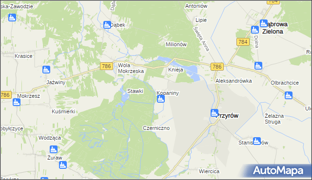 mapa Kopaniny gmina Przyrów, Kopaniny gmina Przyrów na mapie Targeo