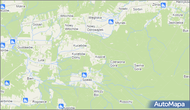 mapa Kopcie gmina Bliżyn, Kopcie gmina Bliżyn na mapie Targeo