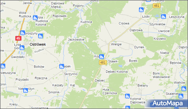 mapa Kopiec gmina Ostrówek, Kopiec gmina Ostrówek na mapie Targeo