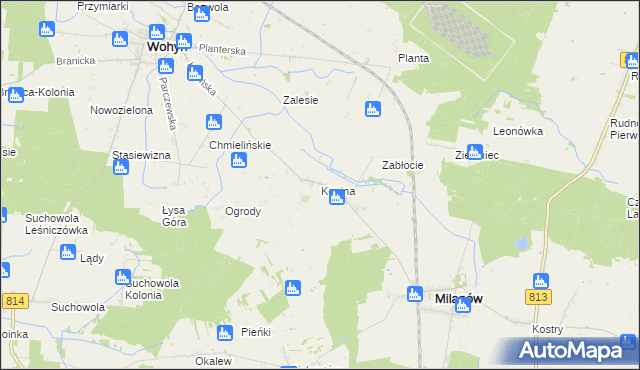 mapa Kopina gmina Milanów, Kopina gmina Milanów na mapie Targeo