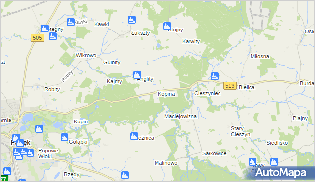 mapa Kopina gmina Pasłęk, Kopina gmina Pasłęk na mapie Targeo