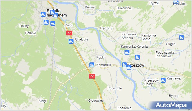 mapa Kopki gmina Rudnik nad Sanem, Kopki gmina Rudnik nad Sanem na mapie Targeo