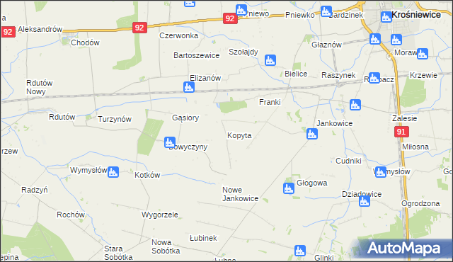 mapa Kopyta gmina Krośniewice, Kopyta gmina Krośniewice na mapie Targeo