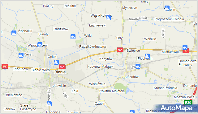 mapa Kopytów gmina Błonie, Kopytów gmina Błonie na mapie Targeo