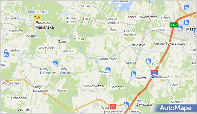 mapa Korabiewice, Korabiewice na mapie Targeo