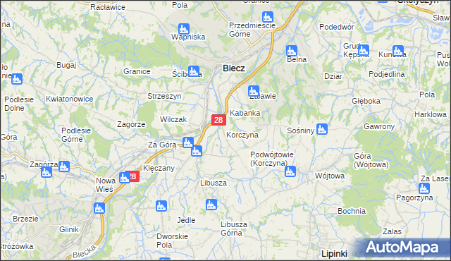 mapa Korczyna gmina Biecz, Korczyna gmina Biecz na mapie Targeo