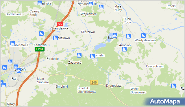 mapa Kornelin gmina Szubin, Kornelin gmina Szubin na mapie Targeo