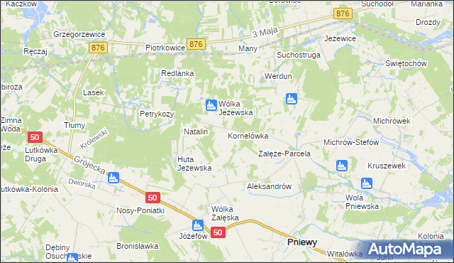 mapa Kornelówka gmina Pniewy, Kornelówka gmina Pniewy na mapie Targeo