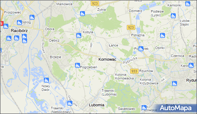 mapa Kornowac, Kornowac na mapie Targeo