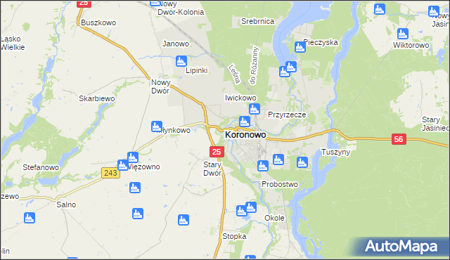 mapa Koronowo powiat bydgoski, Koronowo powiat bydgoski na mapie Targeo