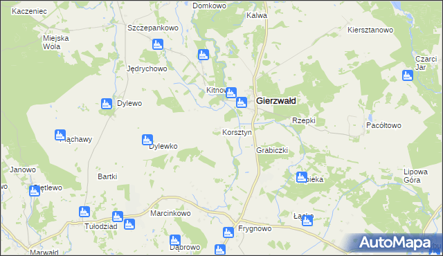 mapa Korsztyn, Korsztyn na mapie Targeo