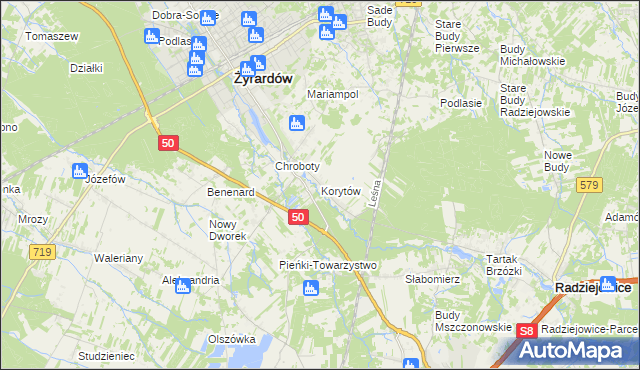 mapa Korytów gmina Radziejowice, Korytów gmina Radziejowice na mapie Targeo