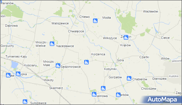 mapa Korzenica gmina Błaszki, Korzenica gmina Błaszki na mapie Targeo