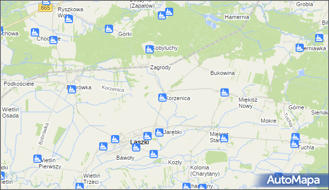 mapa Korzenica gmina Laszki, Korzenica gmina Laszki na mapie Targeo