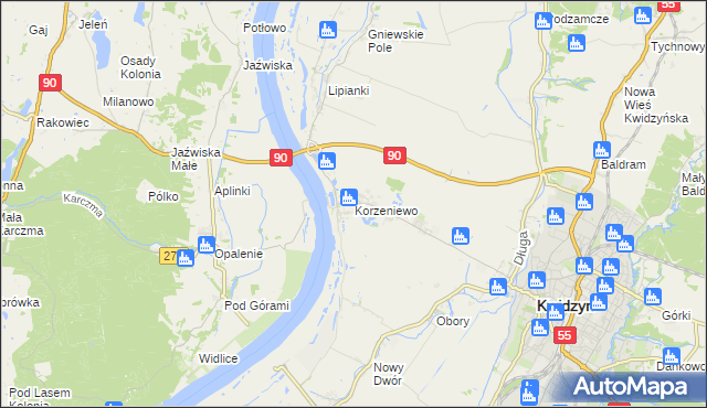 mapa Korzeniewo gmina Kwidzyn, Korzeniewo gmina Kwidzyn na mapie Targeo