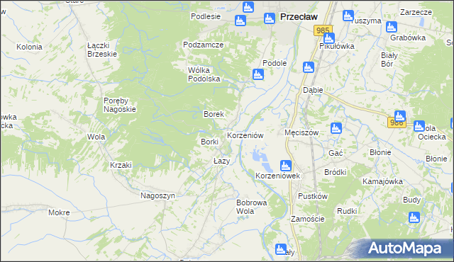 mapa Korzeniów gmina Żyraków, Korzeniów gmina Żyraków na mapie Targeo