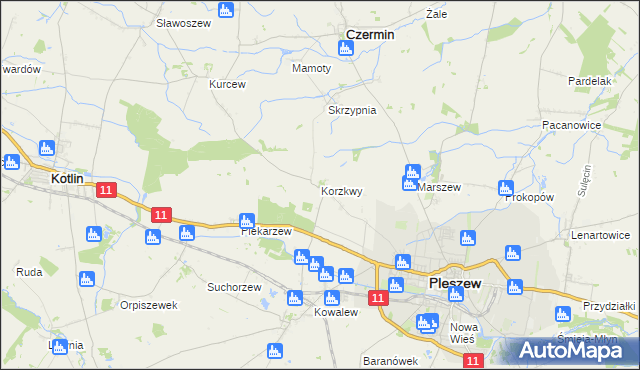 mapa Korzkwy, Korzkwy na mapie Targeo