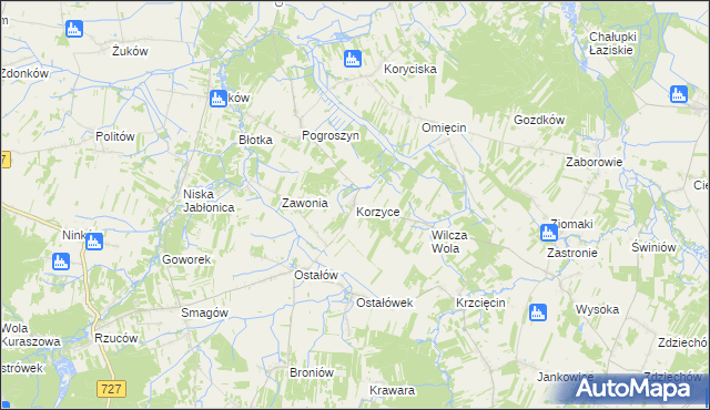 mapa Korzyce, Korzyce na mapie Targeo