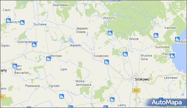 mapa Kosakowo gmina Srokowo, Kosakowo gmina Srokowo na mapie Targeo