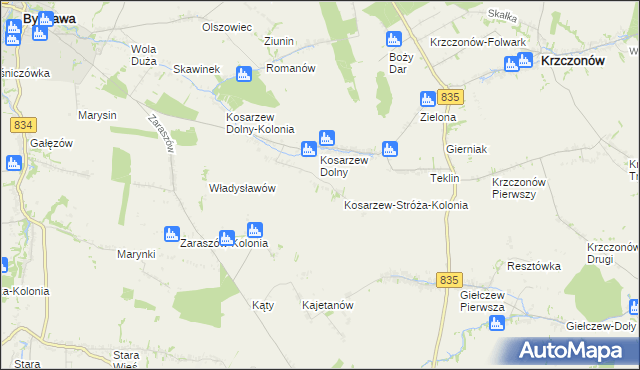 mapa Kosarzew-Stróża, Kosarzew-Stróża na mapie Targeo