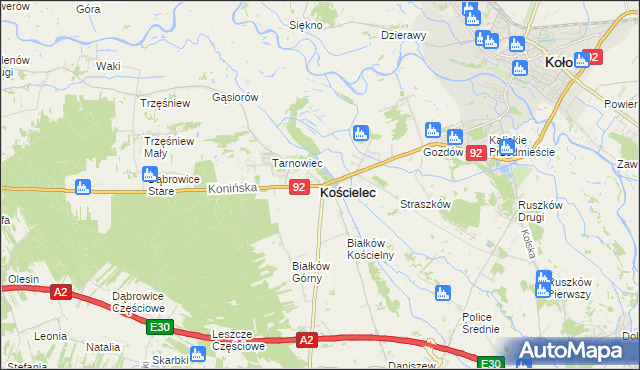 mapa Kościelec powiat kolski, Kościelec powiat kolski na mapie Targeo