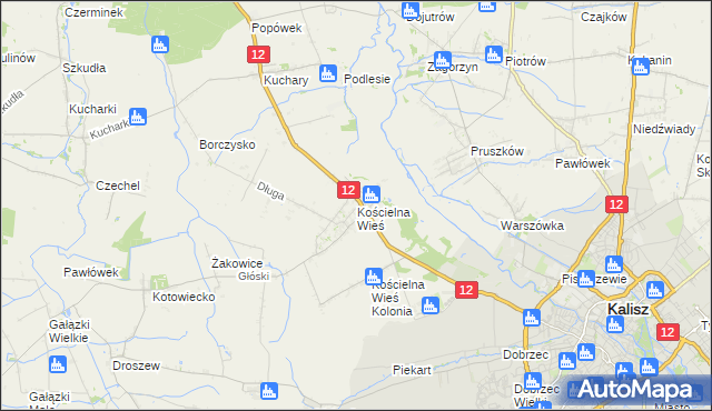 mapa Kościelna Wieś gmina Gołuchów, Kościelna Wieś gmina Gołuchów na mapie Targeo