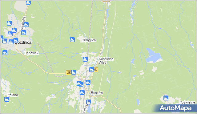 mapa Kościelna Wieś gmina Węgliniec, Kościelna Wieś gmina Węgliniec na mapie Targeo