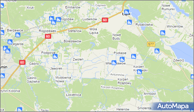 mapa Kościuszków gmina Łąck, Kościuszków gmina Łąck na mapie Targeo