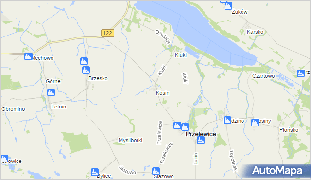 mapa Kosin gmina Przelewice, Kosin gmina Przelewice na mapie Targeo