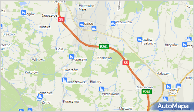 mapa Kosinowo gmina Prusice, Kosinowo gmina Prusice na mapie Targeo