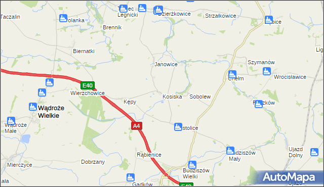 mapa Kosiska gmina Wądroże Wielkie, Kosiska gmina Wądroże Wielkie na mapie Targeo