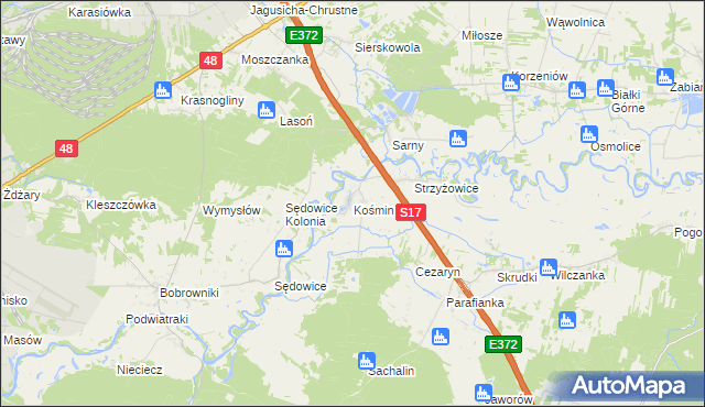 mapa Kośmin gmina Żyrzyn, Kośmin gmina Żyrzyn na mapie Targeo