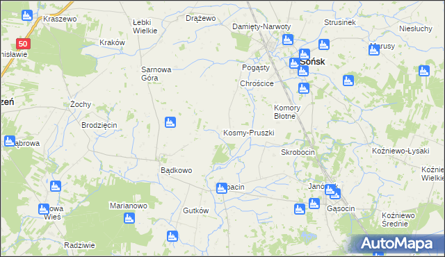 mapa Kosmy-Pruszki, Kosmy-Pruszki na mapie Targeo