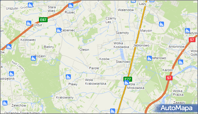 mapa Kosów gmina Lesznowola, Kosów gmina Lesznowola na mapie Targeo