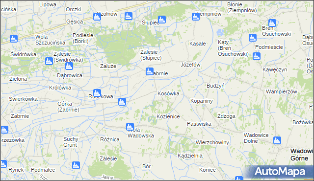 mapa Kosówka gmina Wadowice Górne, Kosówka gmina Wadowice Górne na mapie Targeo