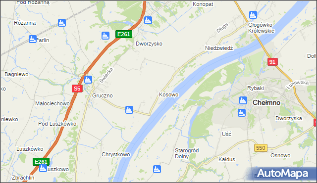 mapa Kosowo gmina Świecie, Kosowo gmina Świecie na mapie Targeo